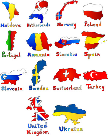 Moldova, Netherlands, Norway, Poland, Portugal, Romania, Slovakia, Spain, Slovenia, Sweden, Switzerland, Turkey, United Kingdom, Ukraine, のイラスト素材