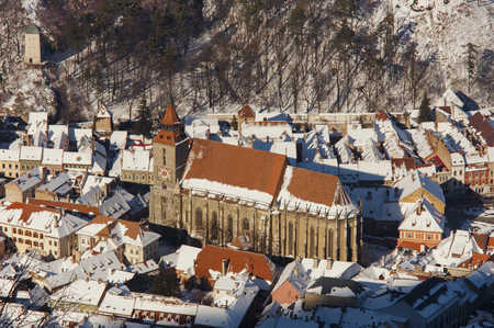 The Black church in old Brasov city, Romaniaの写真素材