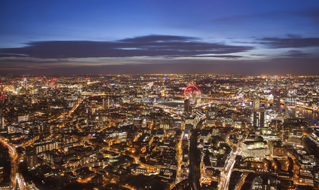 aerial view of London city in United Kingdom. Night scene photo with long exposureの写真素材