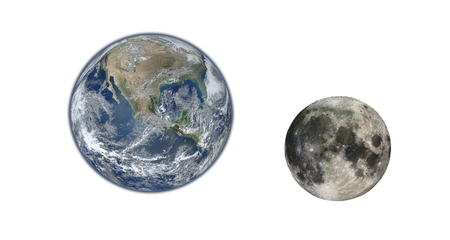 Earth planet and Moon isolated on white.の写真素材