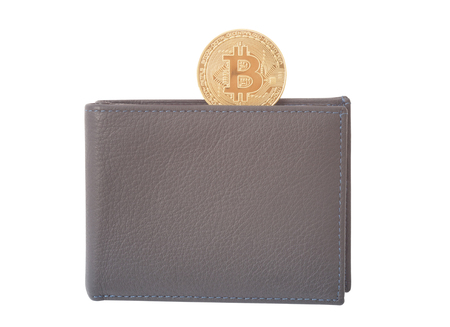 bitcoin digital coin on the wallet isolatedの写真素材