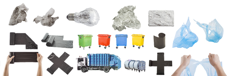 items for recycle bin set with garbage isolated on white