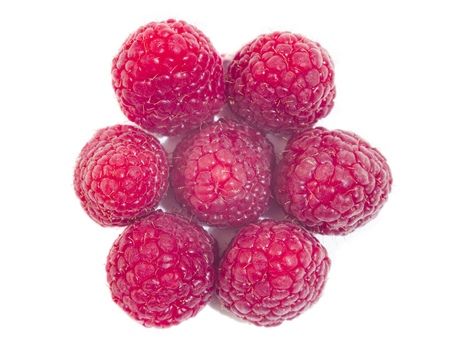 macro of raspberry fruit isolated on white
