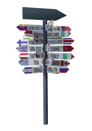 arrows with country direction and sign isolated on white backgroundの写真素材