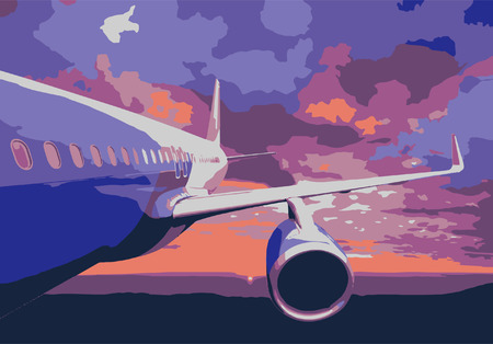 airplane flying in the sunset sky symbol