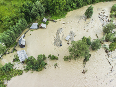 aerial view of flooded garden with waterの写真素材