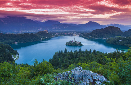 lake Bled at sunset. Sloveniaのeditorial素材