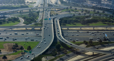 intersection of roads in Dubai city, United Arab Emirates. aerial view