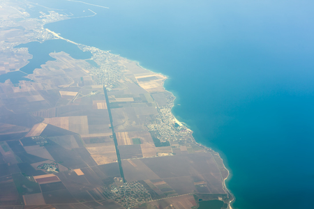 Romania Black Sea resorts of Eforie Nord, Sud, 23 August and Costinesti view from airplaneの写真素材