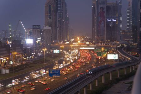 DUBAI, UAE - SEPTEMBER 24 2018: night cityscape of Dubai city, United Arab Emirates