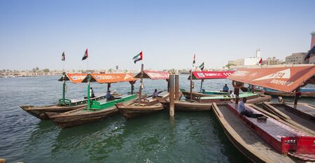 DUBAI, UAE - SEPTEMBER 29 2018: old abra or boat in Dubai traditional old city, UAE
