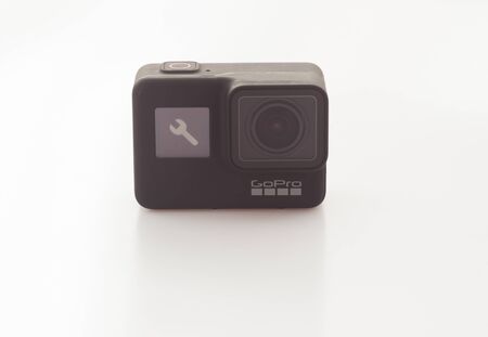 IASI, ROMANIA - JANUARY 29 2019: the new GoPro Hero7 Black action camera isolated on white