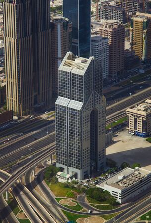 DUBAI, UAE - SEPTEMBER 29 2018: skyscraper in Dubai city, aerial view