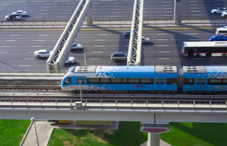 DUBAI, UAE - SEPTEMBER 24 2018: Modern metro transportation in Dubai city downtown