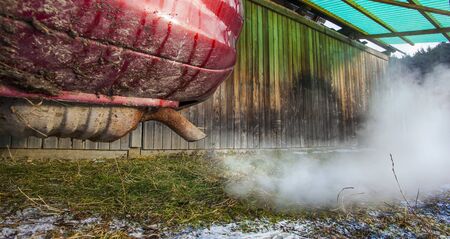 pollution with car smoke in the home back yard