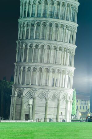 the Leaning Tower of Pisa at night. Italyの写真素材