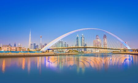 Dubai city skyline at night. view of Tolerance bridgeの写真素材