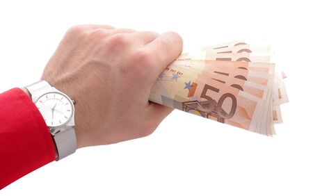 abstract business man's hand holding euro money banknotesの写真素材