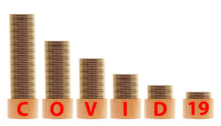 business graph in crisis with money decreasing value. Coronavirus or Covid 19 virus concept