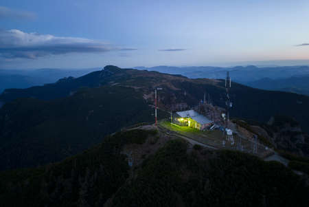 weather station at night. Ceahlau Toaca, Romania