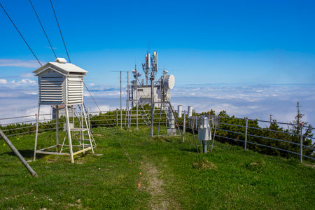 Weather station above the clouds. Ceahlau, Romaniaの写真素材