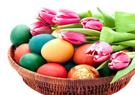 colorful easter eggs isolated on white backgroundの写真素材