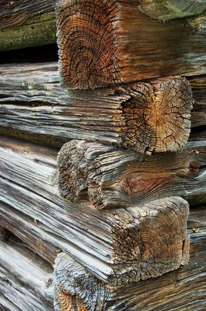 Close up of old destructed wooden logsの写真素材