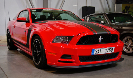 Red Ford Mustang on Prafue car festivalのeditorial素材
