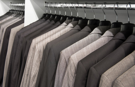 Jackets on a stick in the storeの写真素材