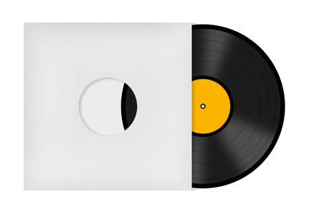 Black vinyl record disc in package isolated on white backgroundの写真素材