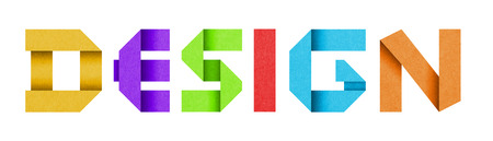 Word DESIGN made from colored paper alphabet isolated on white backgroundの写真素材