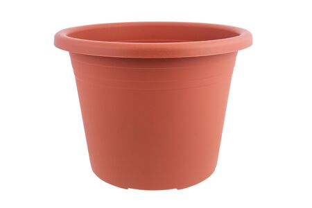 Plastic flower pot isolated on white backgroundの写真素材