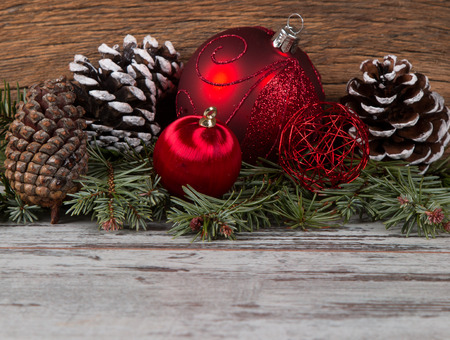 Christmas Decoration Over Wooden Background. Decorations over Woodの写真素材