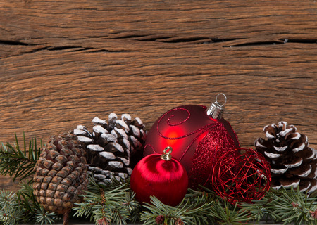Christmas Decoration Over Wooden Background. Decorations over Woodの写真素材
