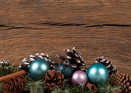 Christmas Decoration Over Wooden Background. Decorations over Woodの写真素材