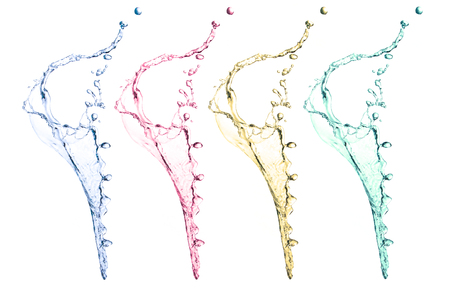 blue, red, yelow, green water splash isolated on white background whiteの写真素材