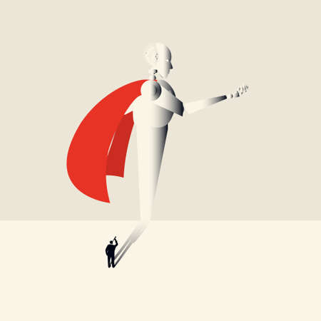 a businessman looks at his shadow and sees future projects in technology. Vector illustration.のイラスト素材
