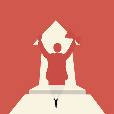 Winners business concept. The businessman watches his shadow and reflects on the victory. Vectorのイラスト素材