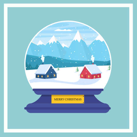 Christmas glass ball with winter landscape inside. Vector graphics.のイラスト素材