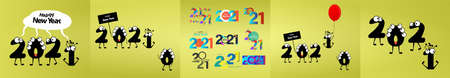 A set of fun new years dates in 2021. Cartoon style. Vectorのイラスト素材