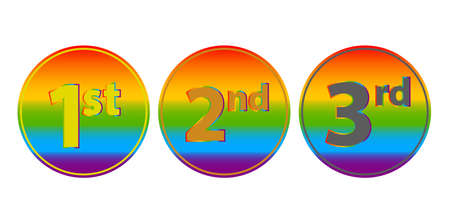 Medals for the first, second, third place in rainbow love concept. LGBT flag. Human rights and tolerance. Vector illustration.のイラスト素材