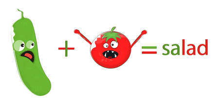 Cucumber plus tomato equals salad. Vectorのイラスト素材