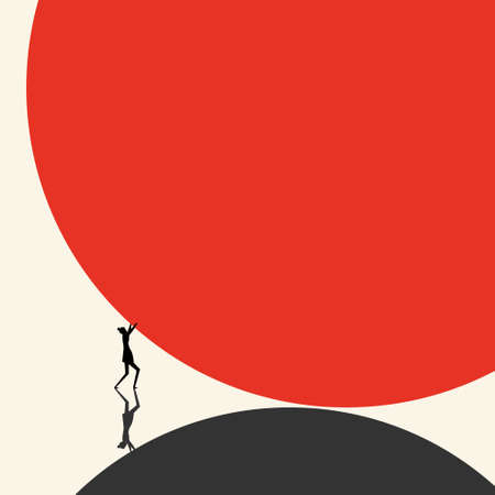 Business support in the style of minimalism, a strong, independent woman, a businessman, finding solutions to problems and the path to success. Vector.のイラスト素材