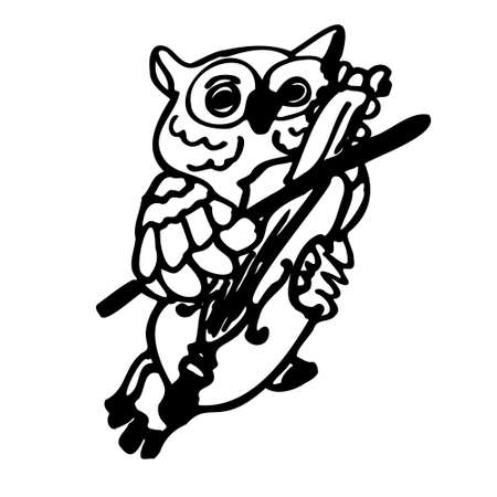 hand drawn owl playing the violin. Children s drawing. The image is isolated on a white background. Vector graphicsのイラスト素材
