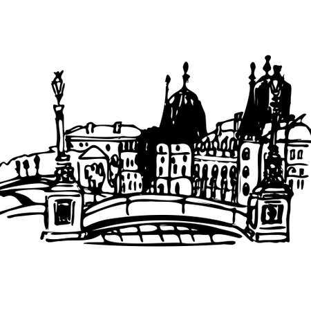 Hand drawn cityscape of Paris. Children s drawing. Vectorのイラスト素材