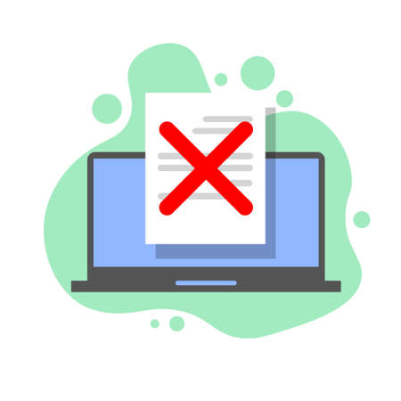 Failed online test. Bad survey score on laptop, internet failure idea.のイラスト素材