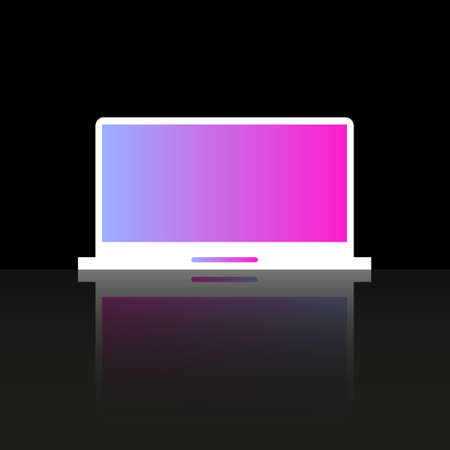 Laptop or computer icon with reflection on black backgroundのイラスト素材