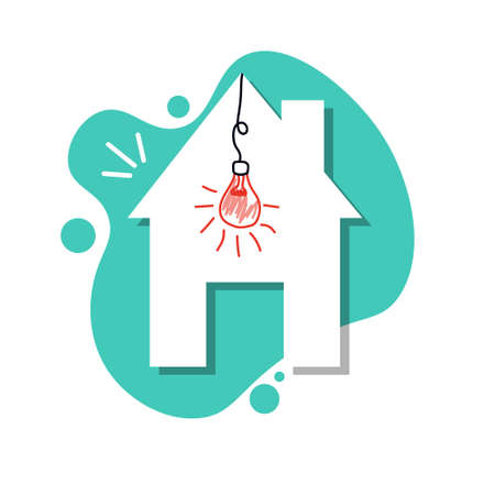 Creative house top view with burning light bulb, Energy saving concept, eco friendly. flat designのイラスト素材