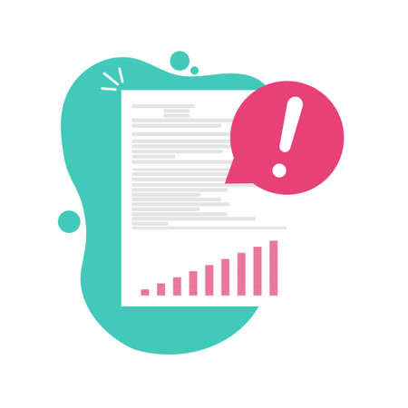 A Document text file with warning comment or error notice, vector flat design.のイラスト素材
