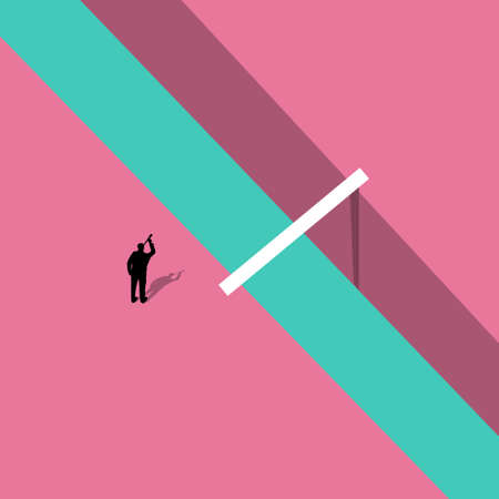 Businessman overcomes an obstacle, challenge concept. Symbol of ambition, decision, success, career...